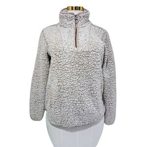 TS Beige Sherpa Quarter Zip Pullover with Kangaroo Pocket Size Small